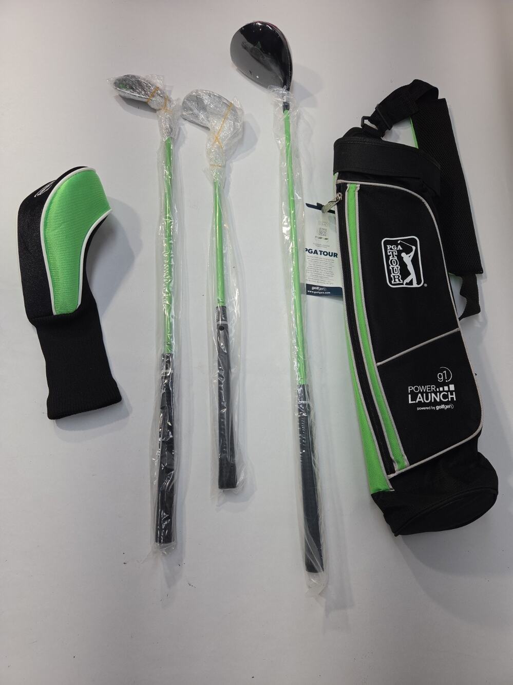 PGA Tour G1 Series Kids Green Golf Club Set with 3 Clubs, Golf Bag & Club Sock